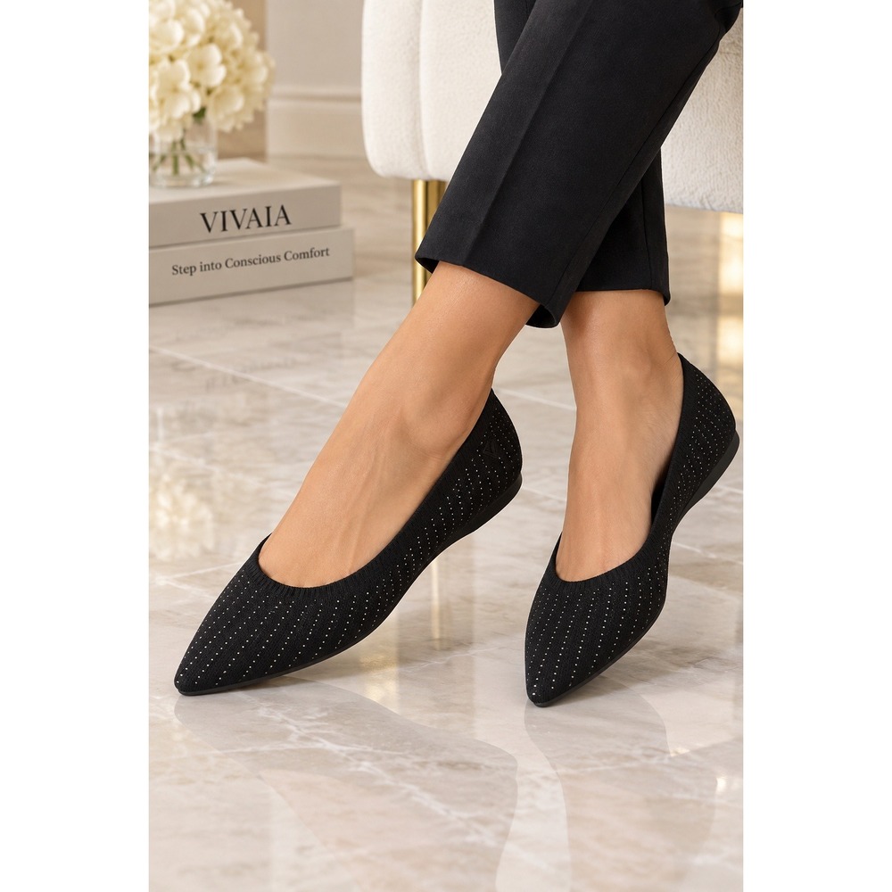 Vivaia Aria 5 Pointed Toe Knit Ballet Flats Black Water RPT Women EU 39 US 8